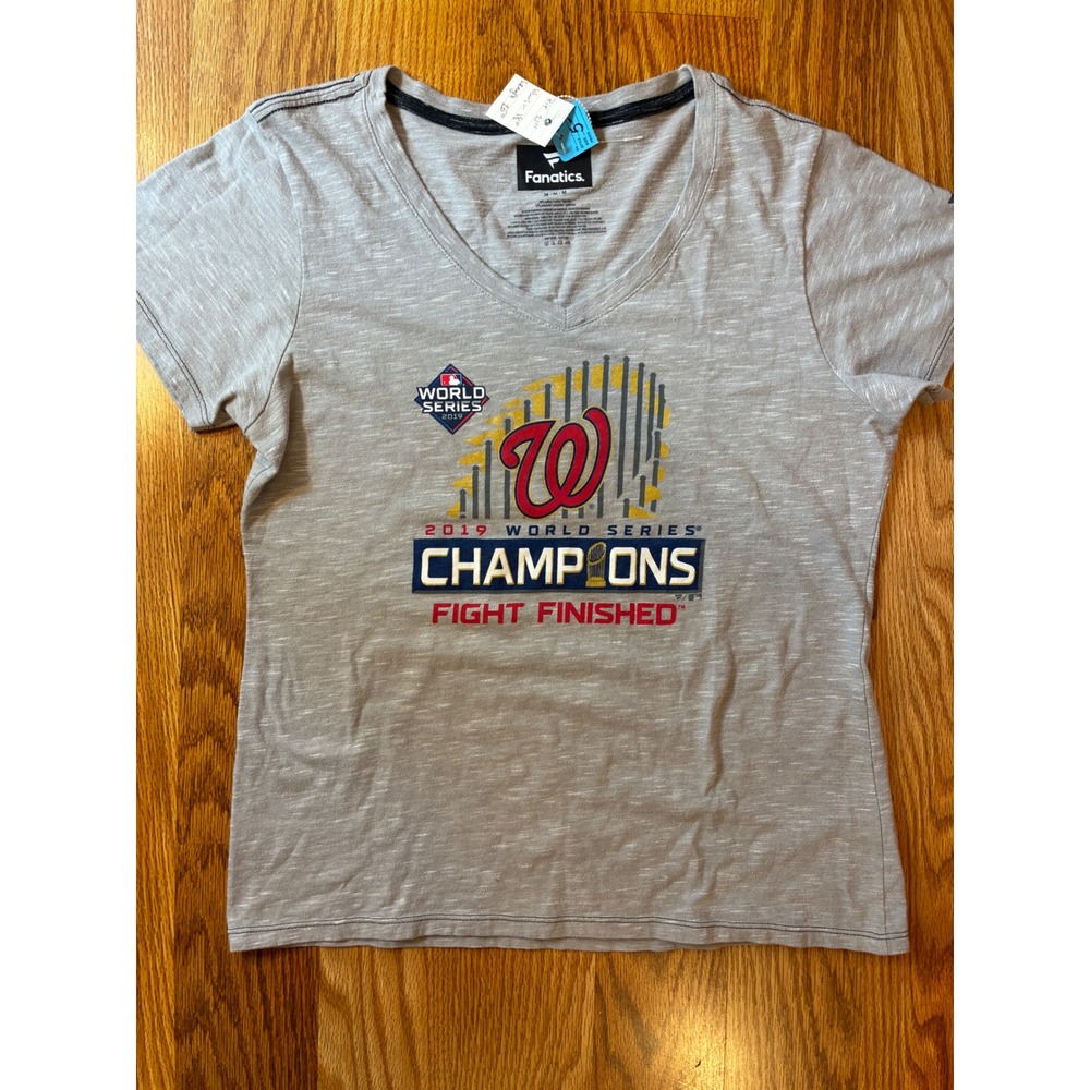 Fanatics Washington Nationals 2019 World Series Champions V-Neck Tee M Gray